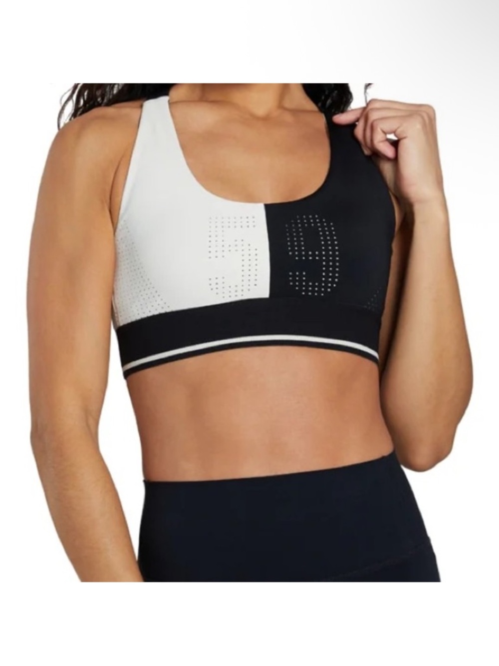 Colorblock Black & White Sports Bra with Contrast Stripe